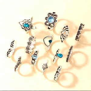 13 silvery assorted rings